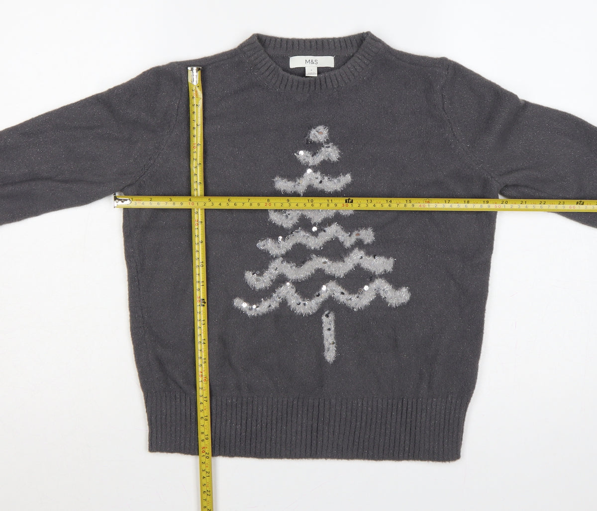 Marks & Spencer Women Black S Christmas Tree Sequin Knit Jumper