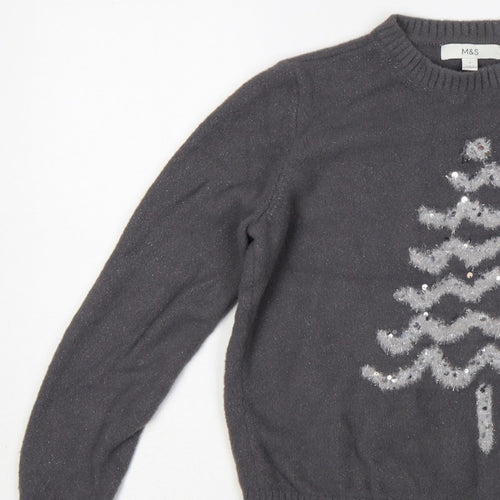 Marks & Spencer Women Black S Christmas Tree Sequin Knit Jumper