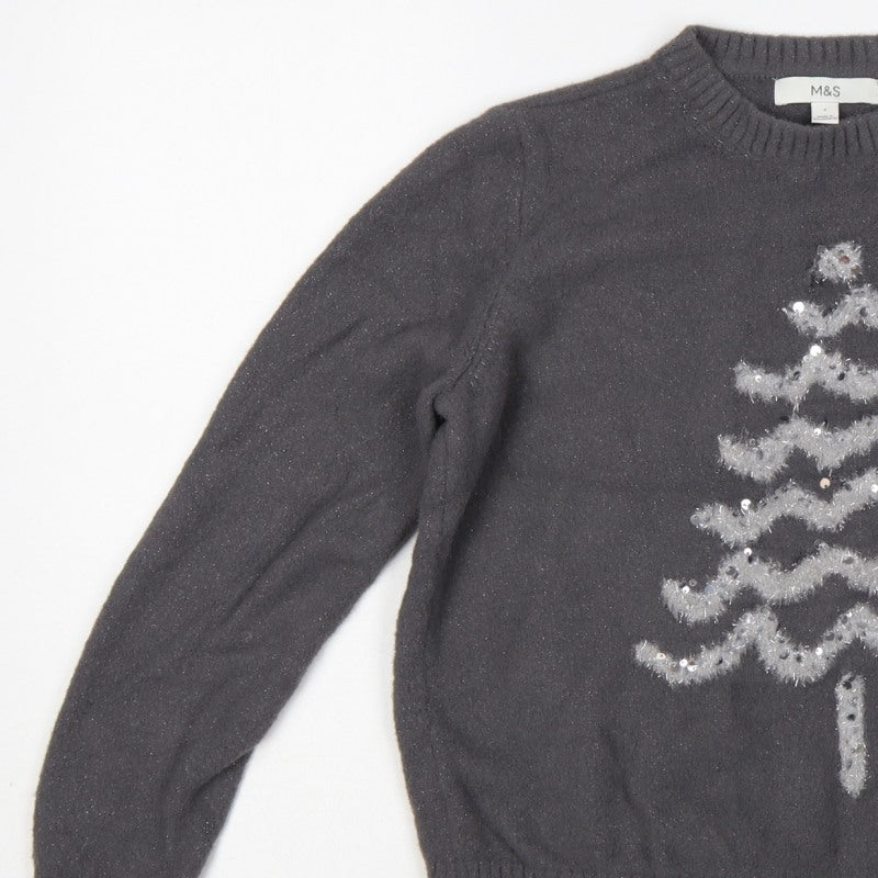 Marks & Spencer Women Black S Christmas Tree Sequin Knit Jumper