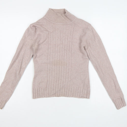 Principles Women Beige Wool Blend Roll Neck Ribbed Jumper UK 10