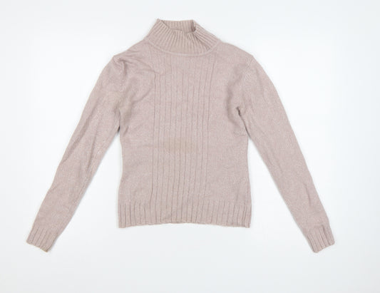 Principles Women Beige Wool Blend Roll Neck Ribbed Jumper UK 10