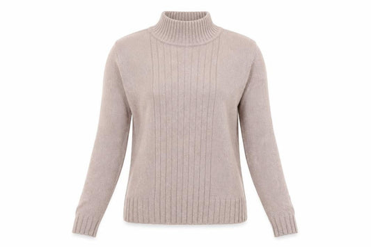 Front view of Principles Women Beige Wool Blend Roll Neck Ribbed Jumper UK 10