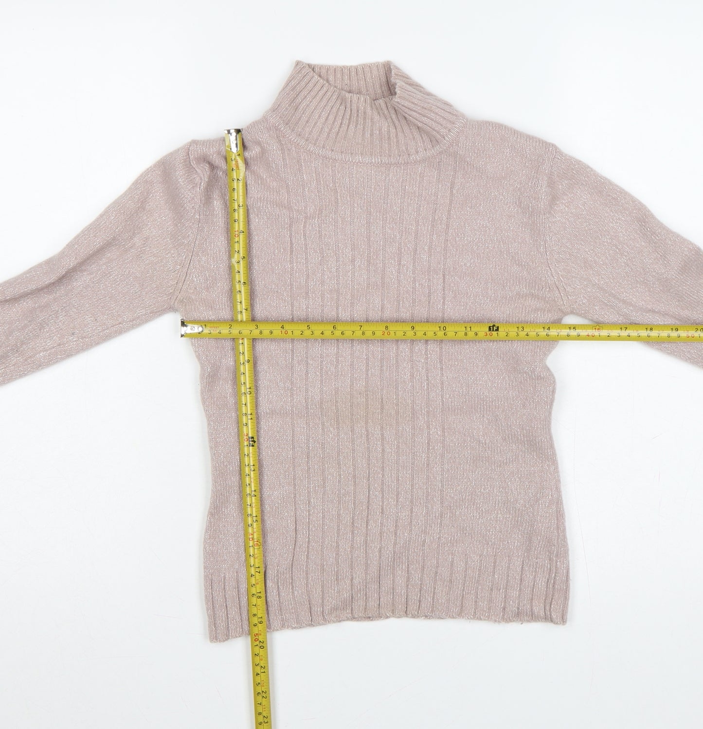 Principles Women Beige Wool Blend Roll Neck Ribbed Jumper UK 10