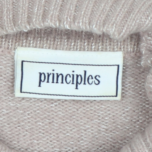 Principles Women Beige Wool Blend Roll Neck Ribbed Jumper UK 10