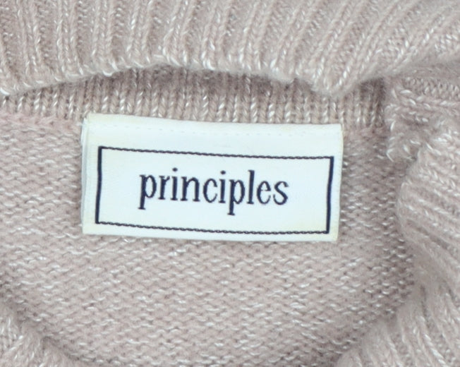 Principles Women Beige Wool Blend Roll Neck Ribbed Jumper UK 10