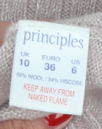 Principles Women Beige Wool Blend Roll Neck Ribbed Jumper UK 10