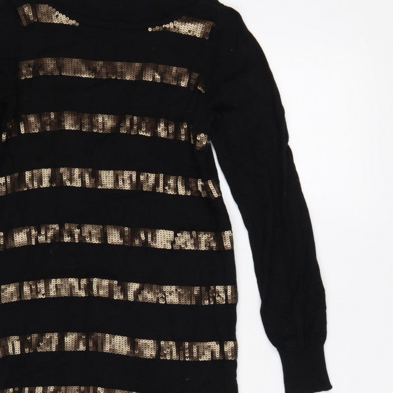 Oasis Women Black Gold Sequin Striped Bodycon Knit Jumper Dress XS
