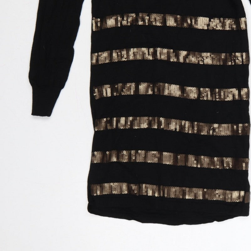 Oasis Women Black Gold Sequin Striped Bodycon Knit Jumper Dress XS