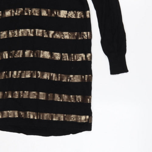 Oasis Women Black Gold Sequin Striped Bodycon Knit Jumper Dress XS