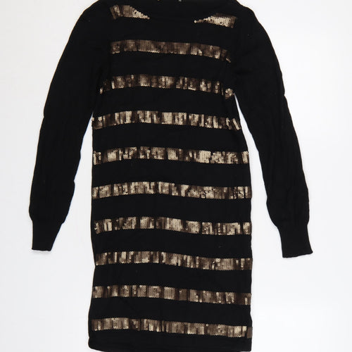 Oasis Women Black Gold Sequin Striped Bodycon Knit Jumper Dress XS