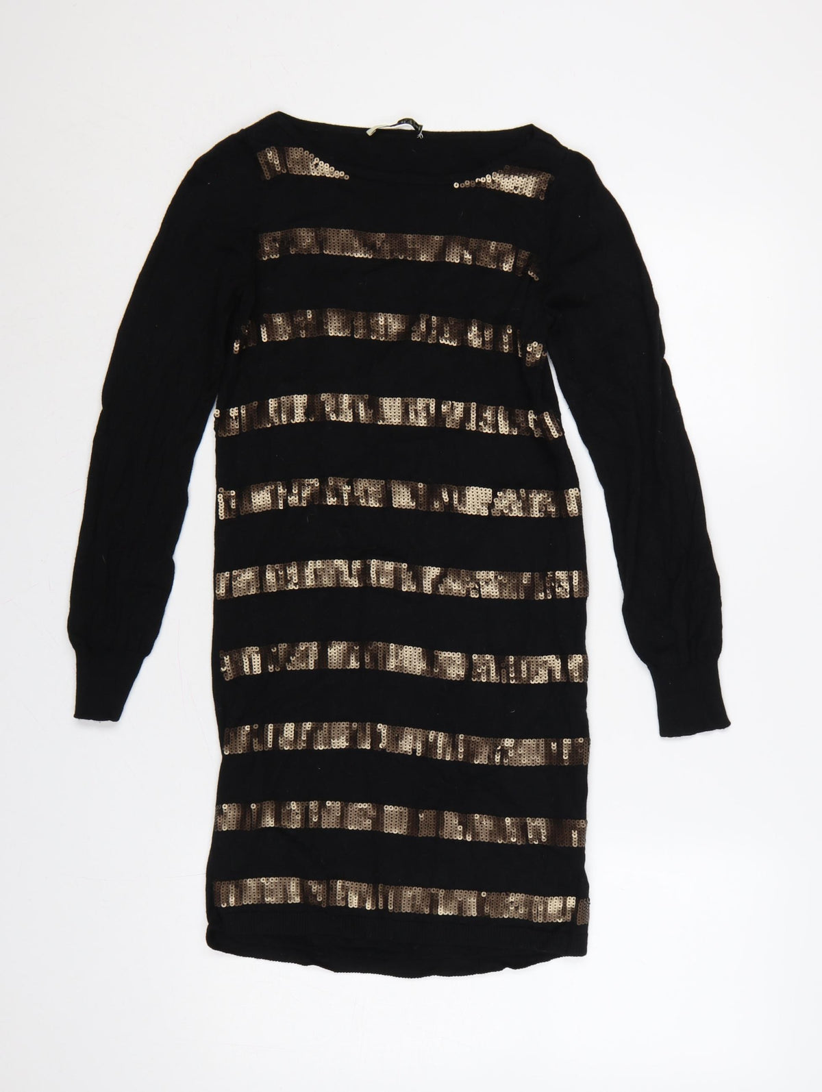 Oasis Women Black Gold Sequin Striped Bodycon Knit Jumper Dress XS