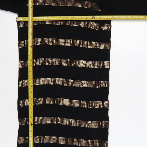 Oasis Women Black Gold Sequin Striped Bodycon Knit Jumper Dress XS