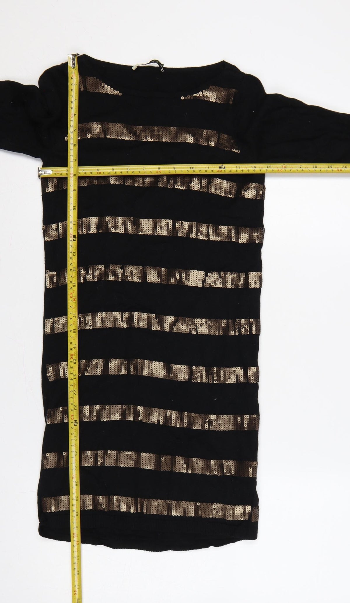 Oasis Women Black Gold Sequin Striped Bodycon Knit Jumper Dress XS