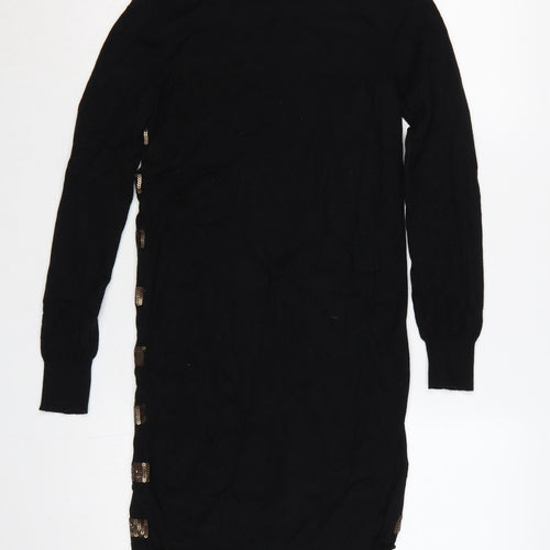 Oasis Women Black Gold Sequin Striped Bodycon Knit Jumper Dress XS