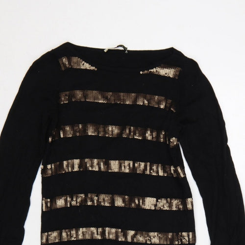 Oasis Women Black Gold Sequin Striped Bodycon Knit Jumper Dress XS