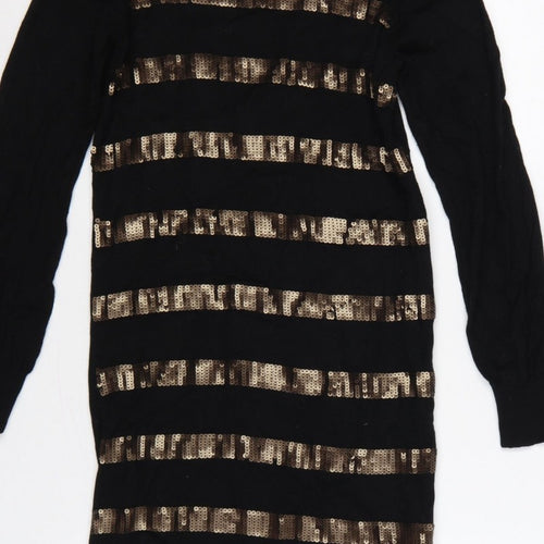 Oasis Women Black Gold Sequin Striped Bodycon Knit Jumper Dress XS