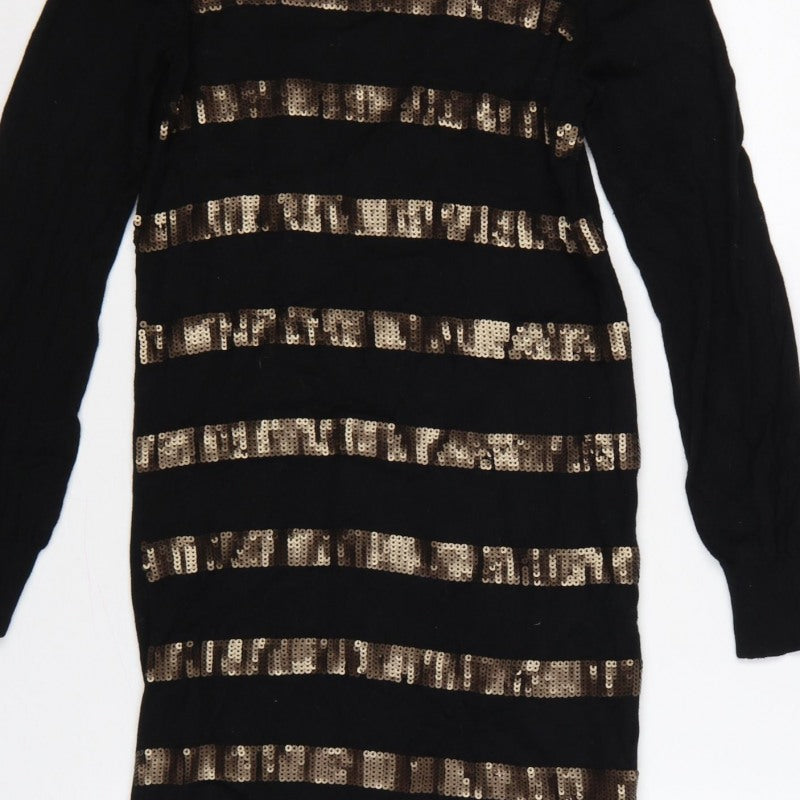 Oasis Women Black Gold Sequin Striped Bodycon Knit Jumper Dress XS