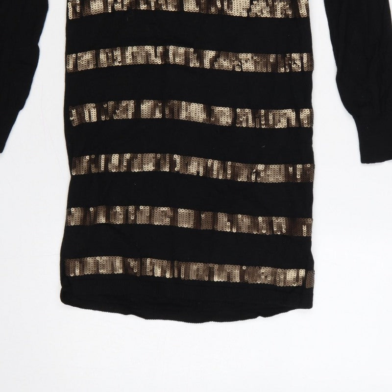 Oasis Women Black Gold Sequin Striped Bodycon Knit Jumper Dress XS