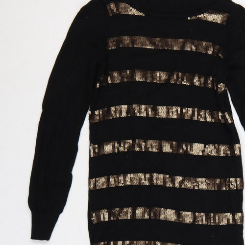 Oasis Women Black Gold Sequin Striped Bodycon Knit Jumper Dress XS