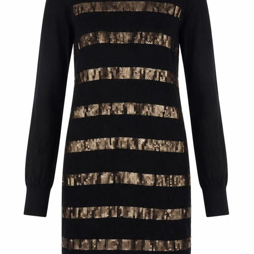Oasis Women Black Gold Sequin Striped Bodycon Knit Jumper Dress XS