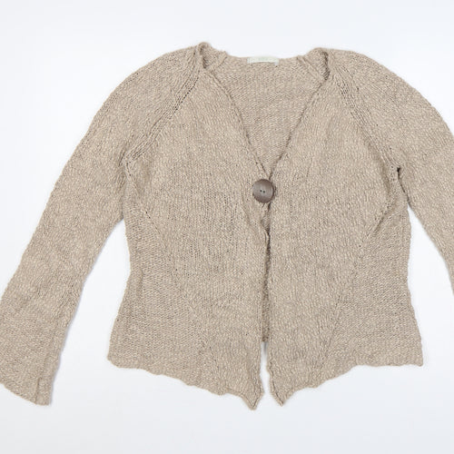 Marks and Spencer Women Beige UK 16 Linen Blend Knit Button Cardigan