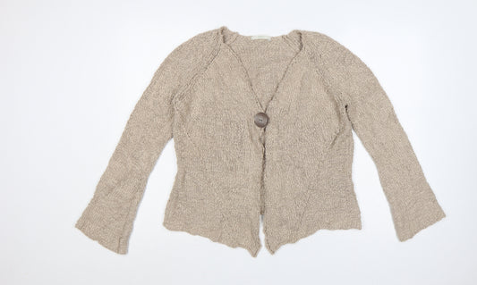 Marks and Spencer Women Beige UK 16 Linen Blend Knit Button Cardigan