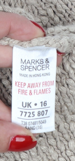 Marks and Spencer Women Beige UK 16 Linen Blend Knit Button Cardigan