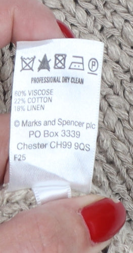 Marks and Spencer Women Beige UK 16 Linen Blend Knit Button Cardigan