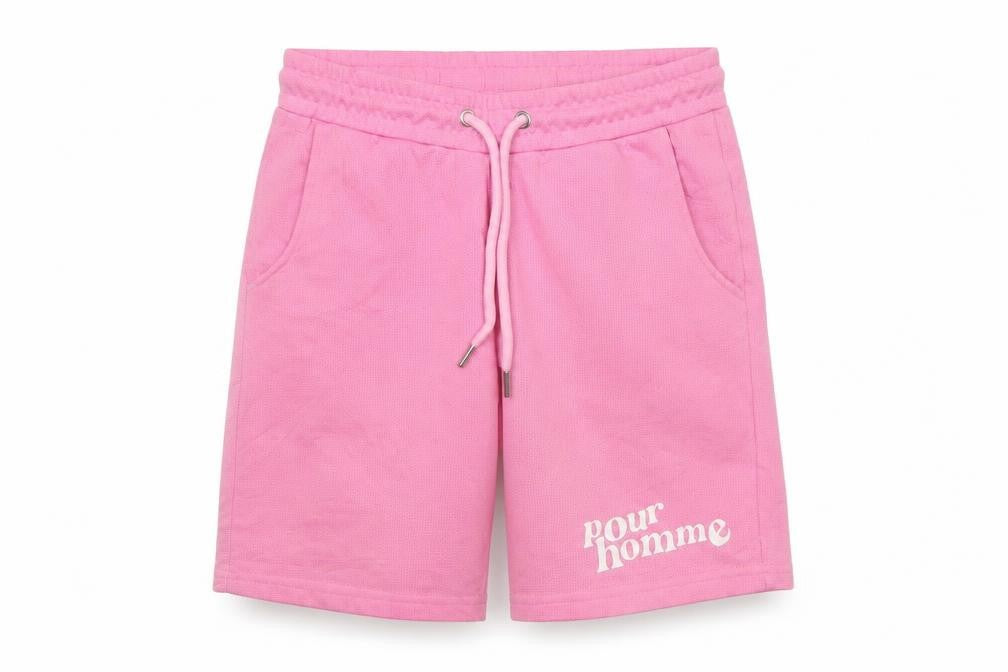 Front view of boohooMAN Men’s Pink M Mesh Drawstring Sweat Shorts Pour Homme