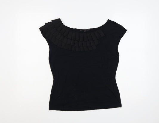 Coast Women Black UK 14 Ruffle Pleated Cap Sleeve Viscose Blouse