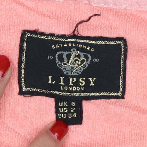 Lipsy Women’s Pink UK 6 Full Zip Hooded Velour Hoodie Heart Sequin
