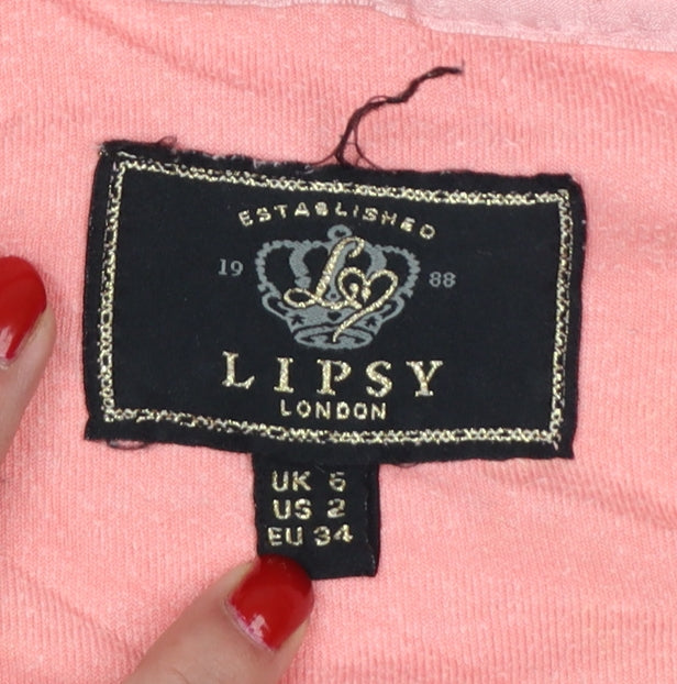 Lipsy Women’s Pink UK 6 Full Zip Hooded Velour Hoodie Heart Sequin