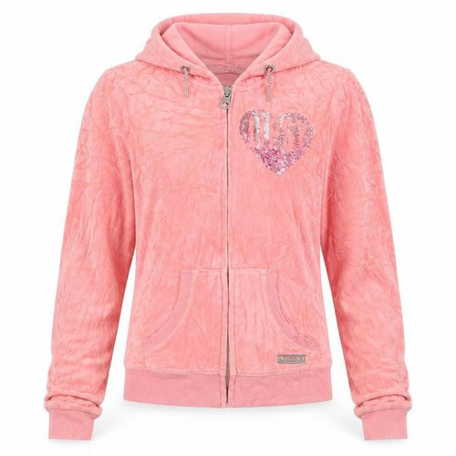 Lipsy Women’s Pink UK 6 Full Zip Hooded Velour Hoodie Heart Sequin