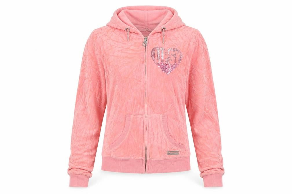 Lipsy Women’s Pink UK 6 Full Zip Hooded Velour Hoodie Heart Sequin
