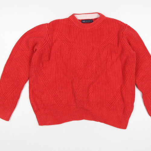 M&S Women Red M Cable Knit Cotton Crew Neck Jumper