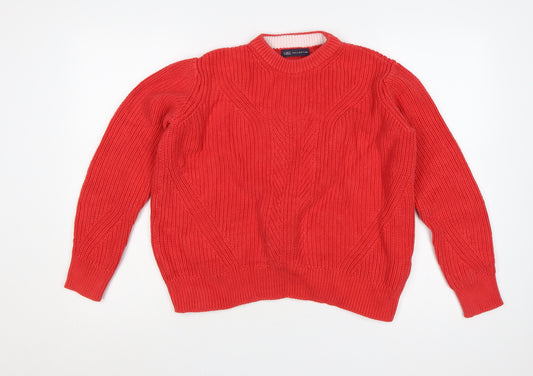 M&S Women Red M Cable Knit Cotton Crew Neck Jumper