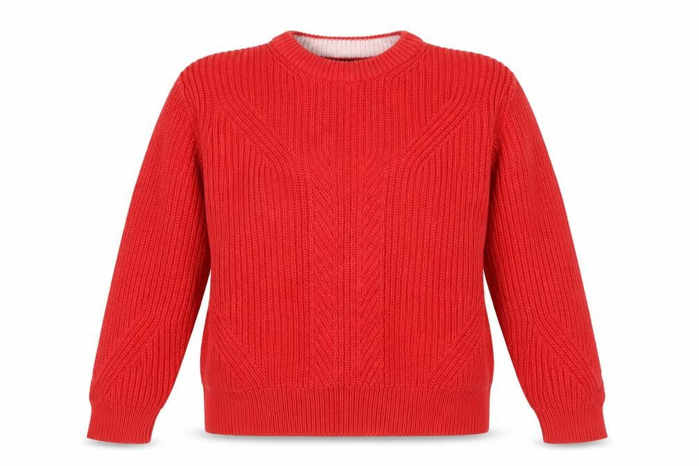 Front view of Marks & Spencer Women Red M Cable Knit Cotton Crew Neck Jumper