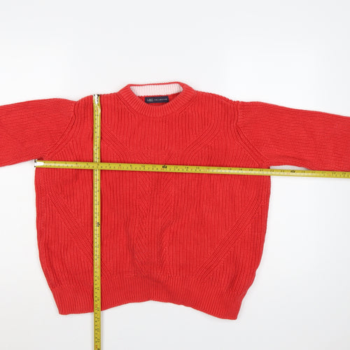 M&S Women Red M Cable Knit Cotton Crew Neck Jumper