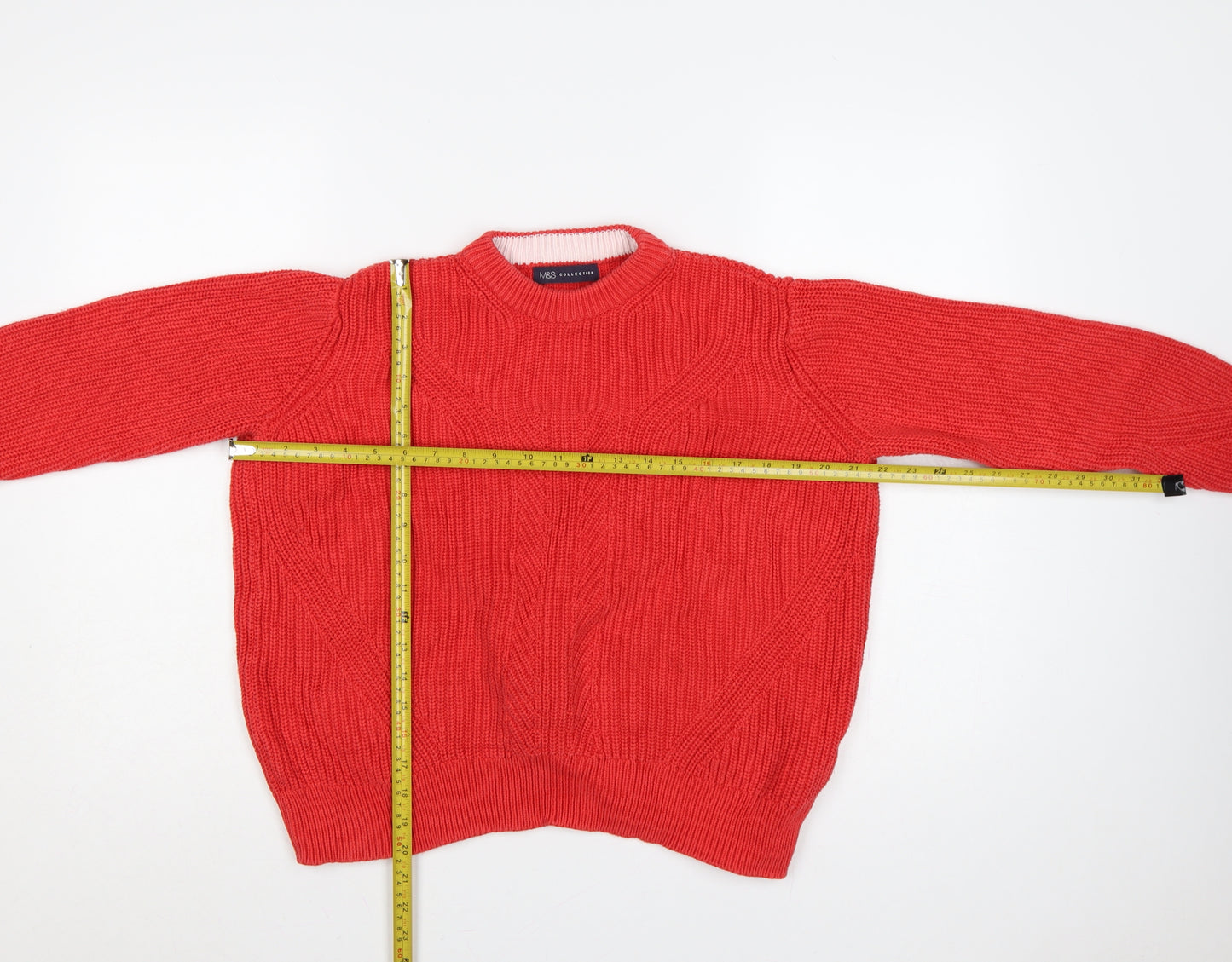 M&S Women Red M Cable Knit Cotton Crew Neck Jumper