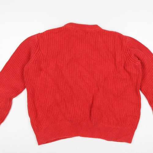 M&S Women Red M Cable Knit Cotton Crew Neck Jumper