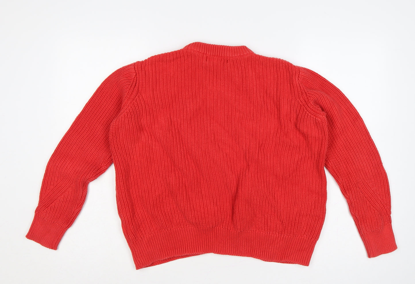 M&S Women Red M Cable Knit Cotton Crew Neck Jumper