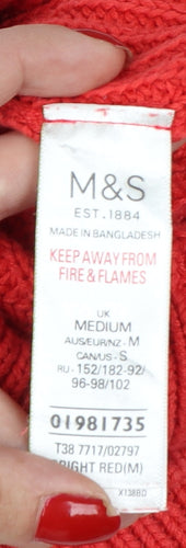 M&S Women Red M Cable Knit Cotton Crew Neck Jumper