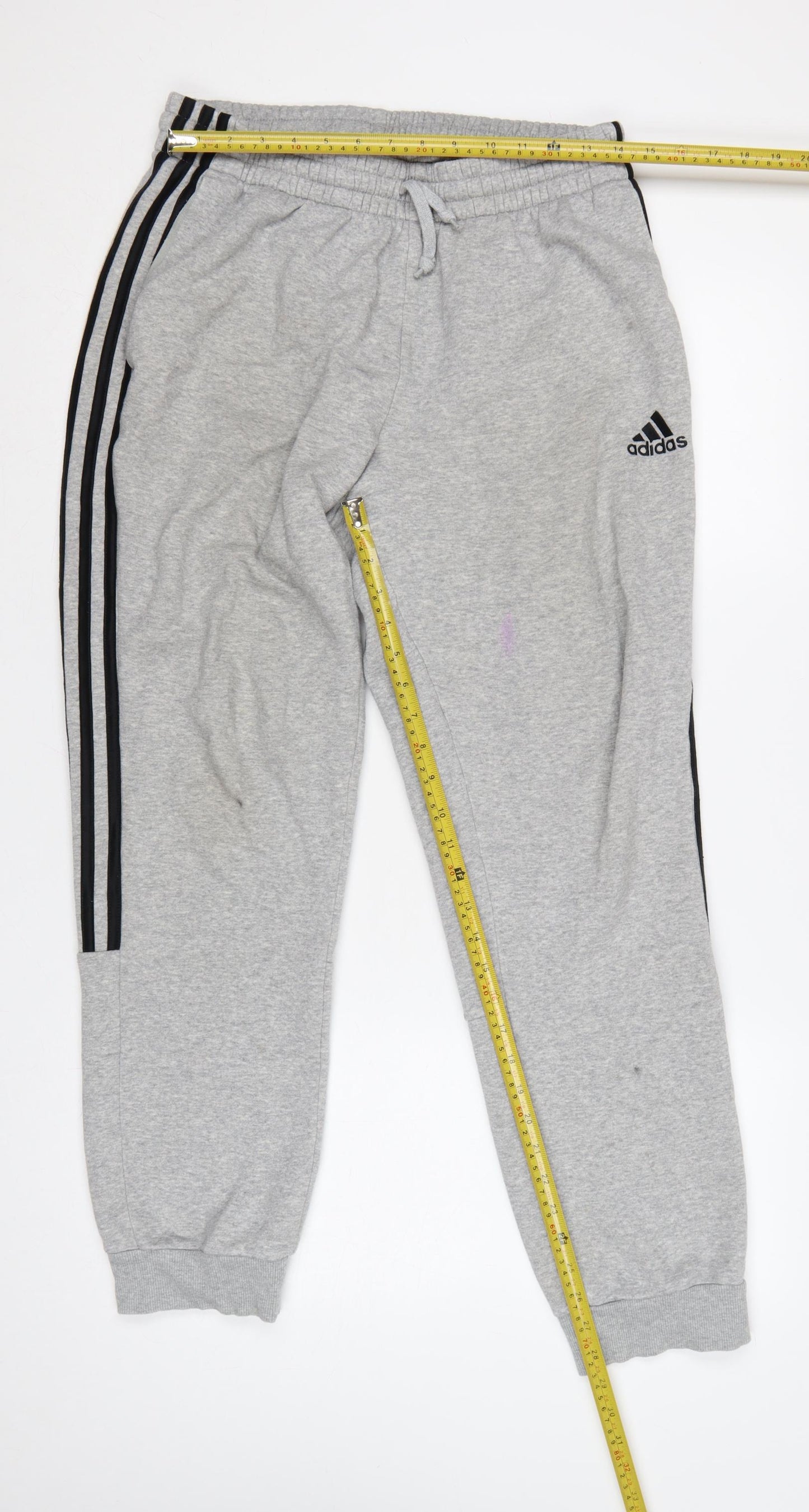 Adidas Men’s Grey M 3 Stripe Logo Cuffed Jogger Sweatpants