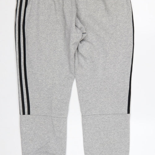Adidas Men’s Grey M 3 Stripe Logo Cuffed Jogger Sweatpants