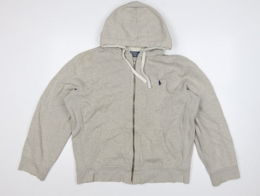 Polo Ralph Lauren Men’s Grey XL Full Zip Hoodie Logo Cotton Blend