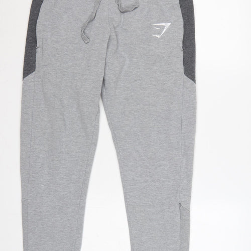 Gymshark Men’s Grey L Jogger Sweatpants Tapered Logo Zip Ankle