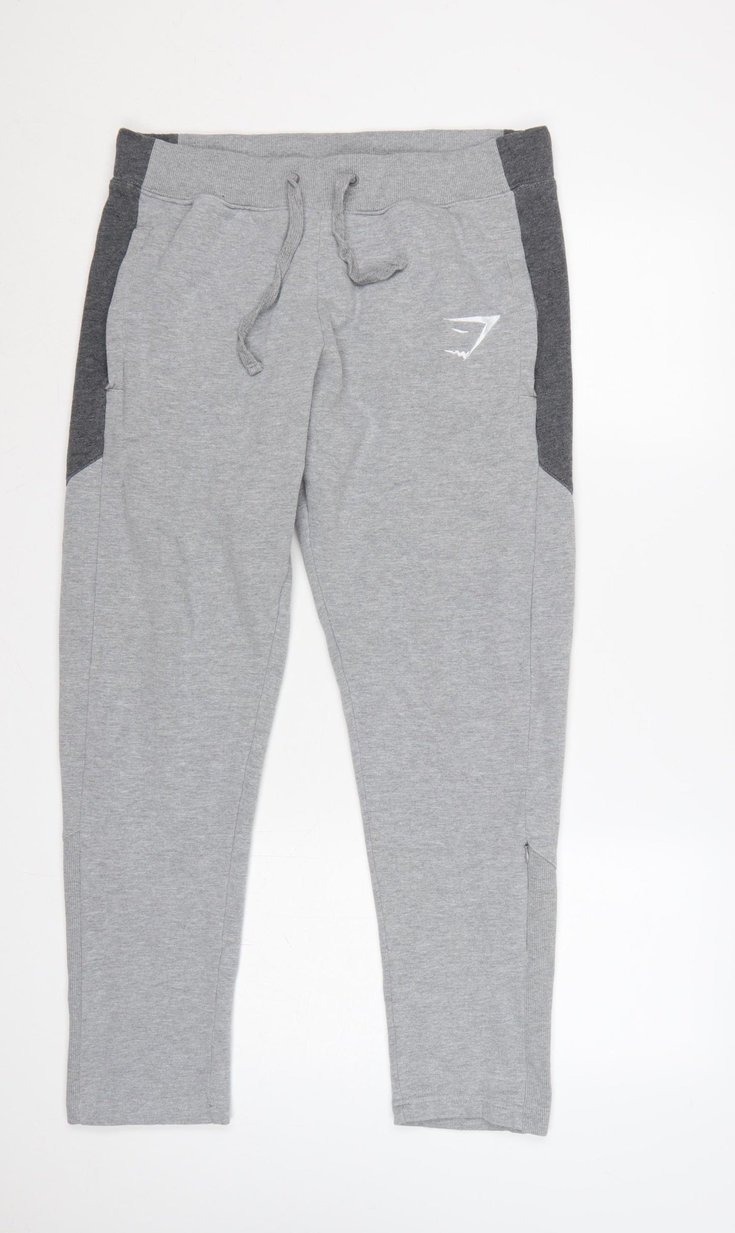 Gymshark Men’s Grey L Jogger Sweatpants Tapered Logo Zip Ankle