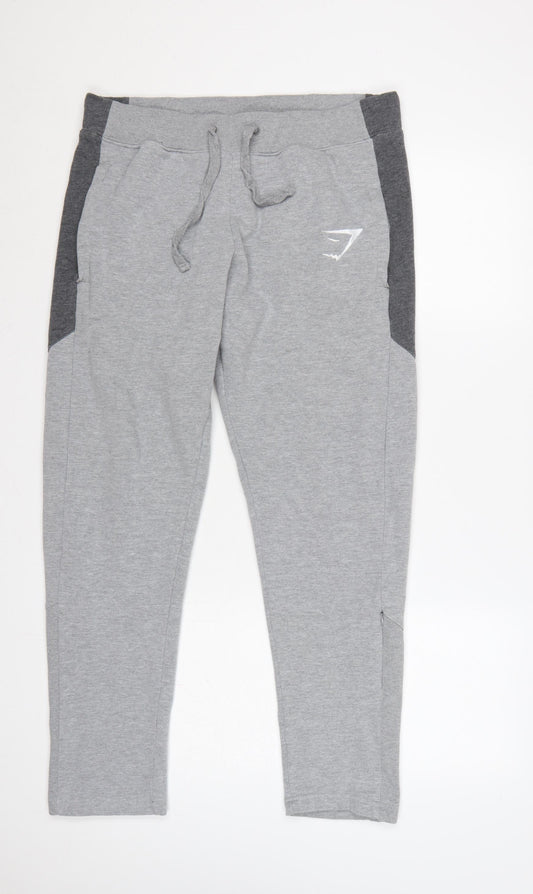 Gymshark Men’s Grey L Jogger Sweatpants Tapered Logo Zip Ankle
