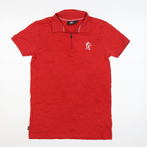 Gym King Men’s Red S Cotton 1/4 Zip Embroidered Logo Polo Shirt