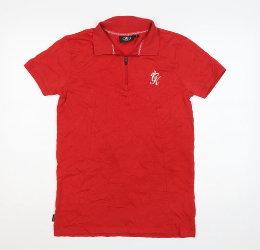 Gym King Men’s Red S Cotton 1/4 Zip Embroidered Logo Polo Shirt